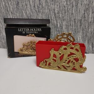 1 Vintage Solid Brass Napkin Letter Holder Decorative Ornate Art by Teleflora